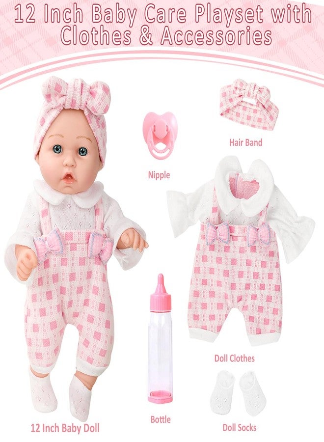 DOTVOSY 12" Girl Baby Doll Playset with Accessories and Clothes in Gift Box for Little Girls,12 Inch Small Realistic Baby Dolls Pacifier Bottle Pretend Baby Care Toy Set for Child Toddler 3+ Gift Collection - Image 2